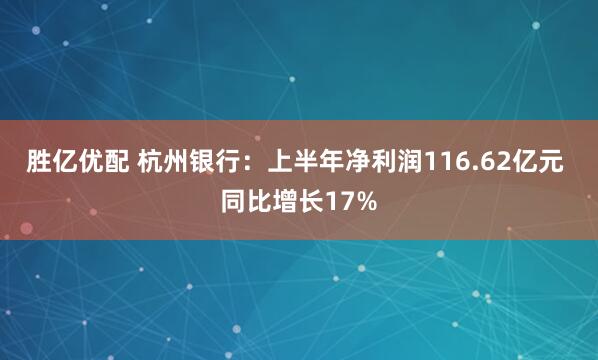 胜亿优配 杭州银行:上半年净利润116.62亿元 同比增长17%